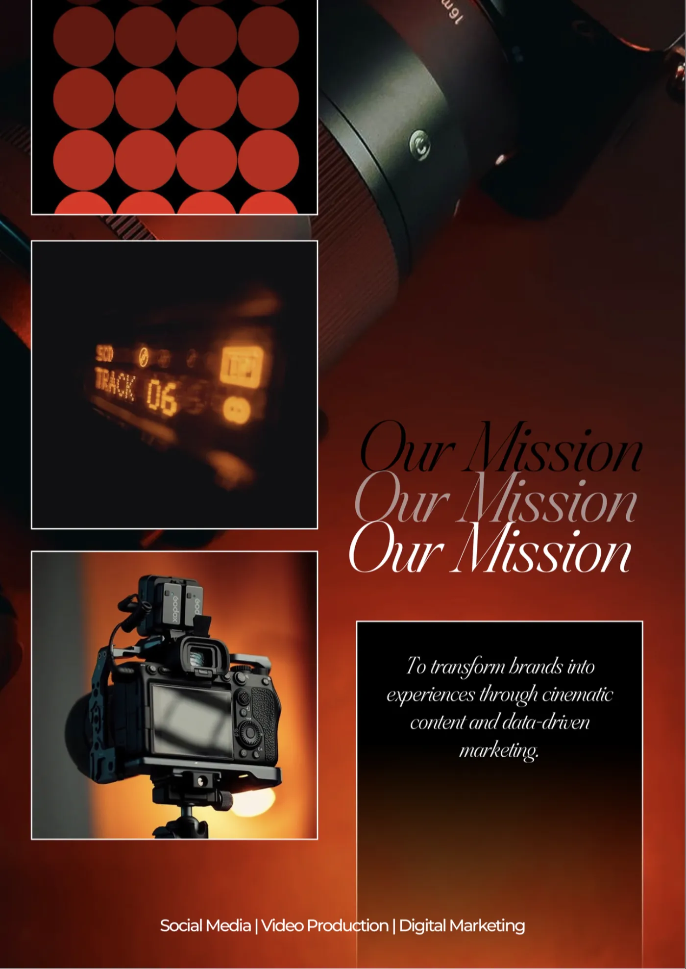 Cinematic camera under warm light